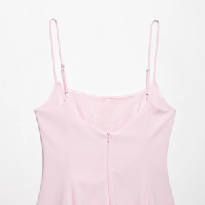 Pink patchwork camisole dress with adjustable spaghetti straps and back zipper
