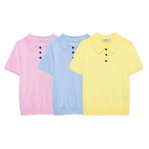 Polo en Tricot à Manches Courtes Décontracté pour Femmes Couleur Unie Coupe Cintrée Haut en Tricot Polo avec Boutons