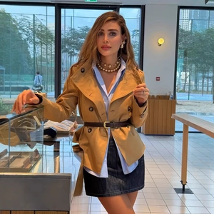 Damen Casual Doppelreihige Khaki Trenchjacke Kurze Windjacke Mit Schalgürtel Und Schulterklappen Mode Oberbekleidung