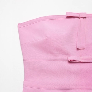 Pink tube top with decorative bows and premium bandage fabric for 2025 summer
