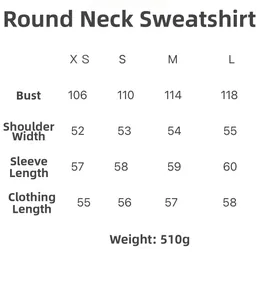Tableau des tailles pour sweat à col rond femme avec mesures détaillées du buste