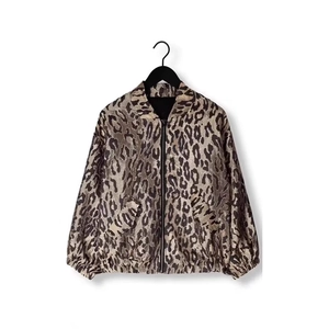 Women's 2025 summer leopard print bomber jacket with zip closure on white background