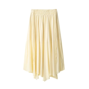 Gonna midi in chiffon giallo chiaro con vita alta elastica e orlo irregolare