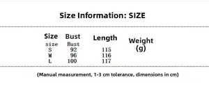 Size chart detail for women's backless summer dress showing S to L measurements in cm