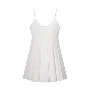 Robe courte en popeline blanche avec fines bretelles et ourlet plissé à large évasement
