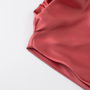Elegant pink silk satin midi dress with matching belt and button detail for women