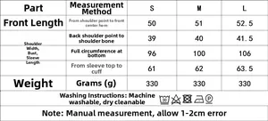 Detailed size guide table for women embroidered blazer with length and bust measurements