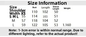 Detailed size chart for women long coat including shoulder, chest, and length measurements