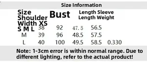 Size chart for women's knitted jacket with shoulder, bust, length, and sleeve measurements