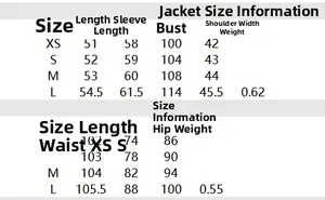 Guide des tailles pour ensemble veste en velours et pantalon droit de XS à L