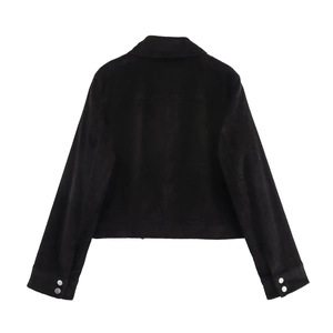 Veste en velours côtelé noir pour femme avec silhouette droite et vue de dos courte