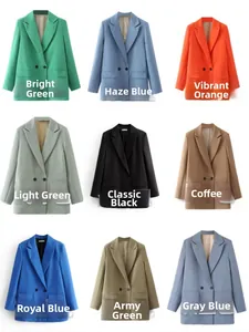 Detailed grid view of double-breasted blazers in nine vibrant trendy colors