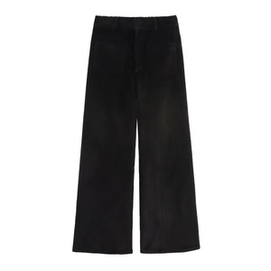 Pantalon large en velours côtelé noir à taille haute pour femmes automne hiver