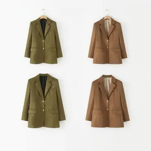 Veste Blazer en Suédine Décontractée pour Femme Couleur Unie Manches Longues Col à Revers Deux Boutons Streetwear Mode Avec Poches