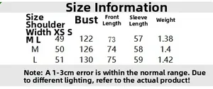 Detailed size chart for women leather jacket with shoulder chest and sleeve measurements