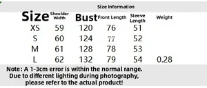 Size chart showing bust, shoulder, and sleeve length for women's oversized long sleeve shirt