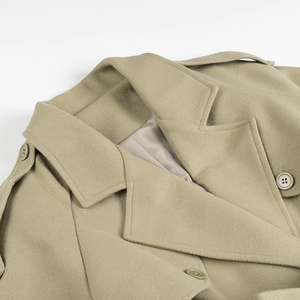 Women's 2024 autumn winter notch lapel woolen coat with shoulder epaulettes in khaki