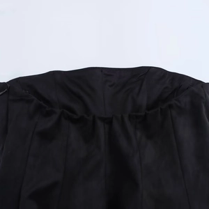 Women's black velvet texture bandeau top with flared skirt hem and side zipper