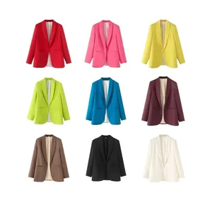 Women Casual Shawl Collar Blazer Long Sleeve Open Front Office Lady Solid Color Suit Jacket With Pockets Fashion Outerwear
