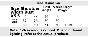Detailed size guide table for slim fit long sleeve bodysuit with measurements