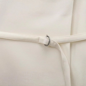 Elegant cream-white wrap blazer dress for women with matching belt and metal D-ring buckle