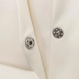 Elegant off-white belted wrap blazer for women featuring premium woven fabric and metal snap