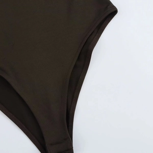 Close-up of double stitching and high-cut edge on a slim fit long sleeve bodysuit
