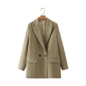 Zweireihiger Oversize-Damenblazer in Oliv-Khaki mit fallendem Revers und Taschen