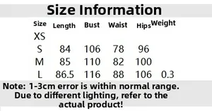 Detailed size chart for V-neck long sleeve dress showing length, bust, and waist measurements