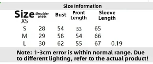 Detailed sizing chart for women off-shoulder knit top with measurements from S to L