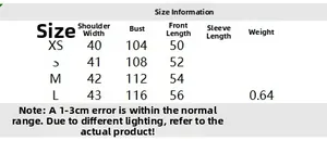 Size chart table for women nylon quilted jacket with shoulder and chest measurements