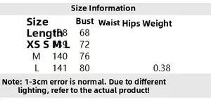 Detailed size chart for the pleated metallic foil dress showing measurements in cm