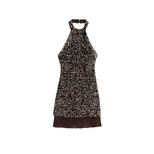 Women Halterneck Sequin Backless Dress Sexy Sleeveless Glitter Party Mini Dress Evening Cocktail Banquet A-Line Vestido