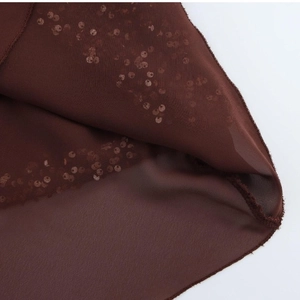 Brown sequin sleeveless backless dress with translucent chiffon fabric for women