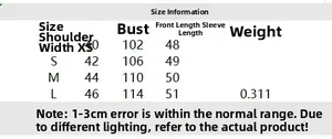 Detailed size chart for women's street style puffer vest including XS to L measurements
