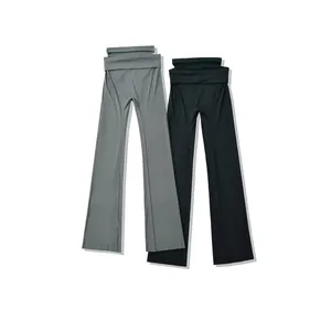 Women High Waist Cutout Flared Yoga Pants Slim Fit Bell Bottom Trousers Solid Color High Stretch Casual Sporty Leggings