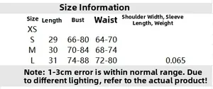 Detailed size chart for women's bandeau top including length, bust, and waist measurements