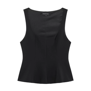 Haut Peplum Sans Manches Pour Femmes Coupe Ajustée Style Corset Col Carré Fermeture Éclair Latérale Gilet Couleur Unie Débardeur