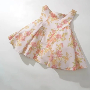 Pink sleeveless A-line floral dress for girls with vibrant orange blossom prints