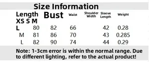 Detailed size chart for the porcelain print lace V-neck dress including length and bust measurements
