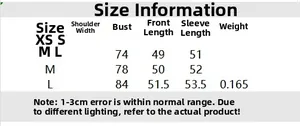 Detailed size guide table for women's off-shoulder top showing chest and sleeve measurements