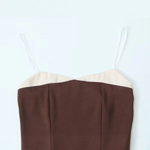 Women's 2025 spring contrast strap top featuring v-neck cream and dark brown patchwork