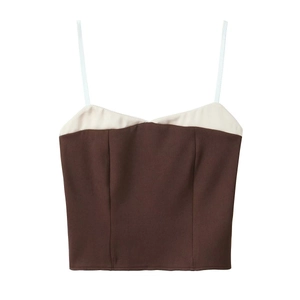 Women's 2025 contrast tube top in dark brown with cream trim and spaghetti straps
