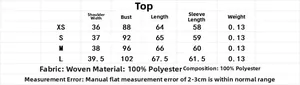 Tableau des tailles détaillé pour chemise imprimée élégante à manches longues en polyester