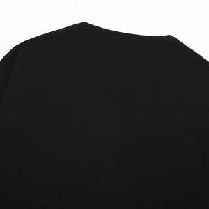 Close-up of crew neckline and stitching detail on a black street fashion jacket