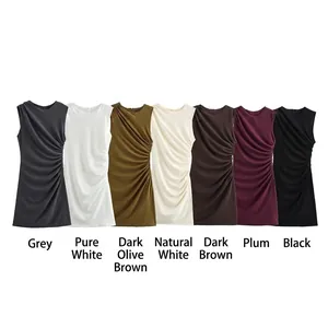 Ärmelloses Mini-Kleid mit Raffung für Damen in sieben Farben wie Grau, Weiß und Schwarz