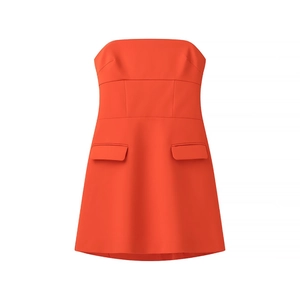 Mini abito a fascia rosso arancio con eleganti tasche a patta e silhouette a trapezio