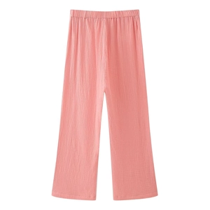 Γυναικείο σετ loungewear από ροζ βαμβακερή γάζα με ίσιο παντελόνι και ελαστική μέση