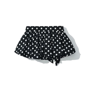 Chic black bubble skirt with white polka dots, high waist and sweet bow tie detail