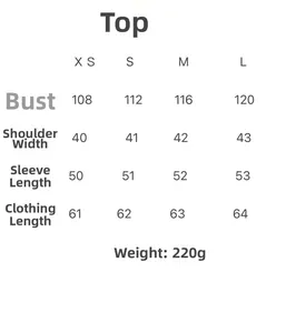 Detailed size guide table for women's layered chiffon shirt from sizes XS to L
